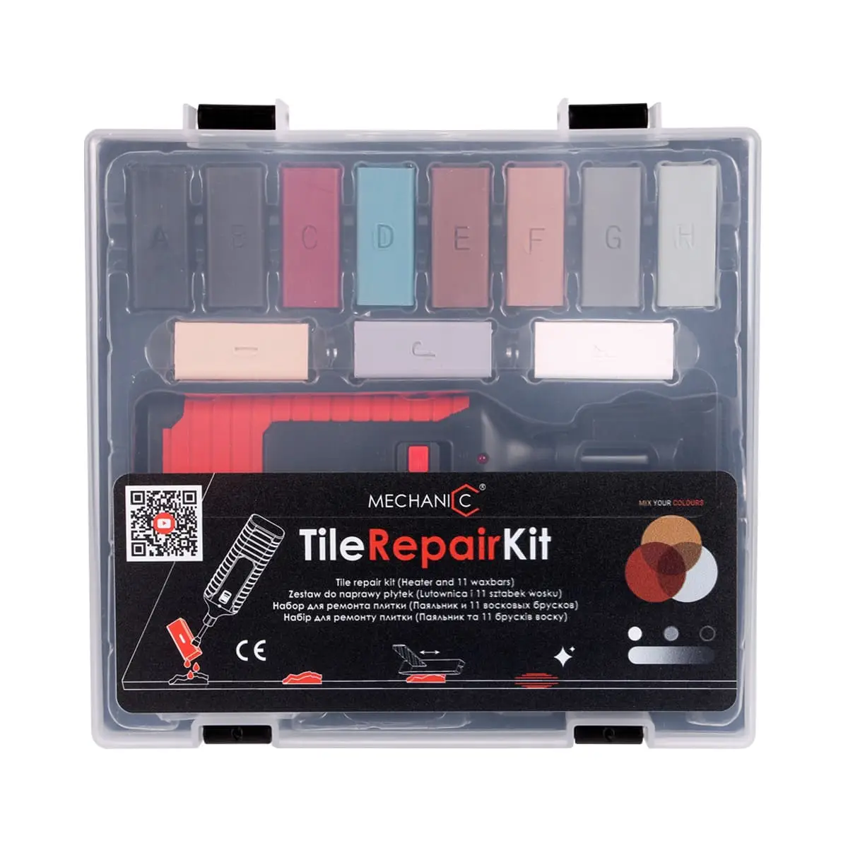 Set za popravak keramičkih pločica(solderer, high-melting wax - 11 pcs, leveling plate, tissue, case) №1